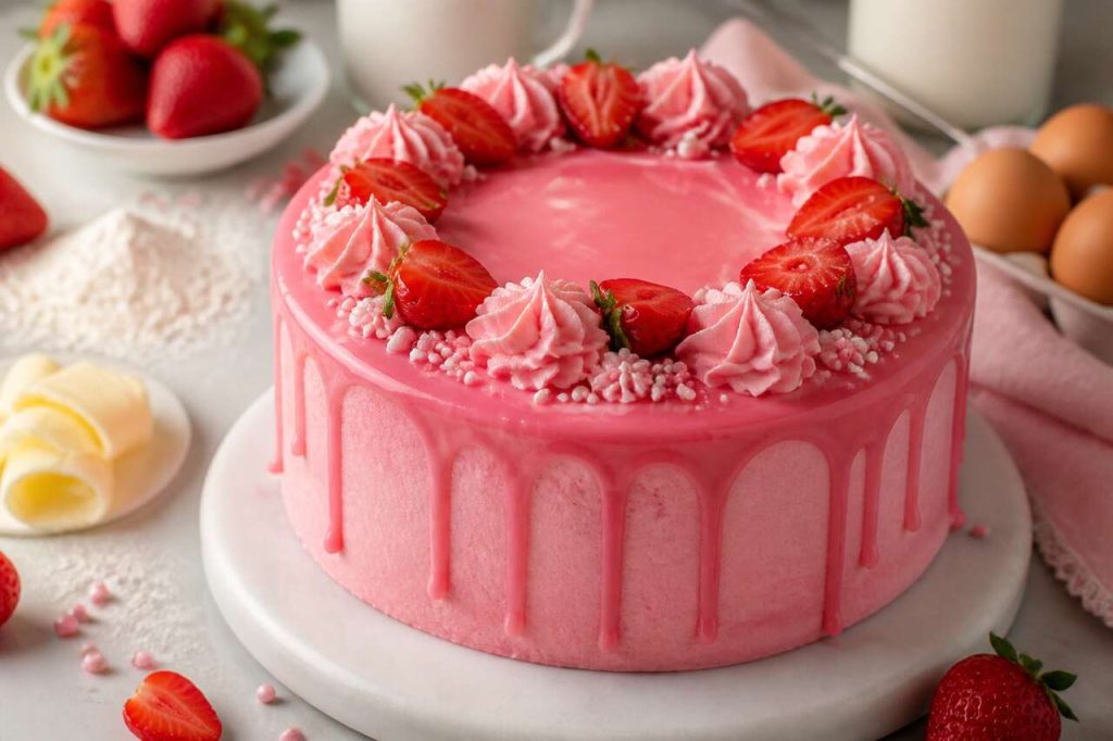 Recette du gâteau à la fraise tout rose