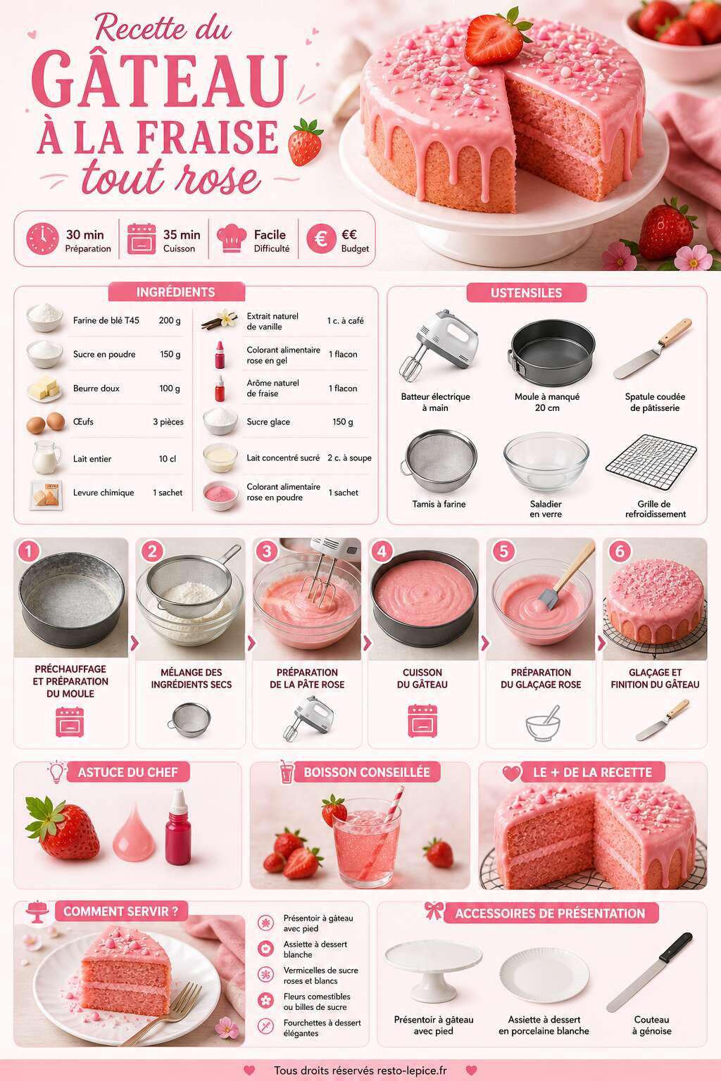 Fiche recette Recette du g&acirc;teau &agrave; la fraise tout rose