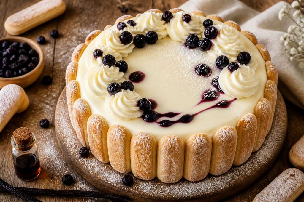 Recette de charlotte au chocolat blanc et myrtille