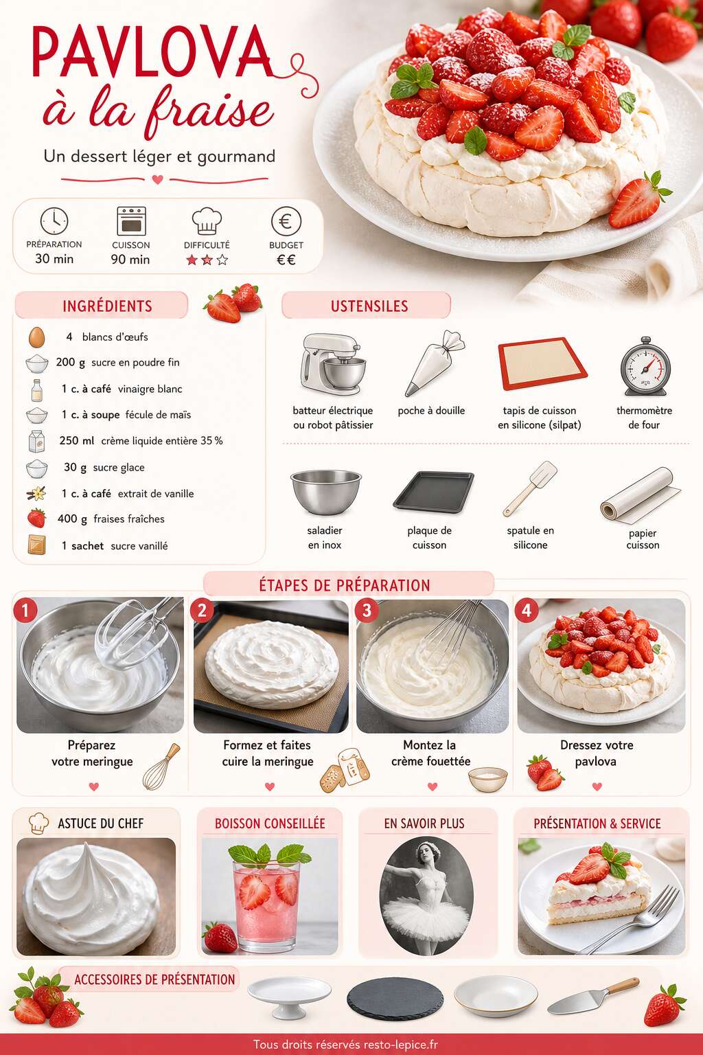Fiche recette Recette de pavlova &agrave; la fraise : un dessert l&eacute;ger et gourmand