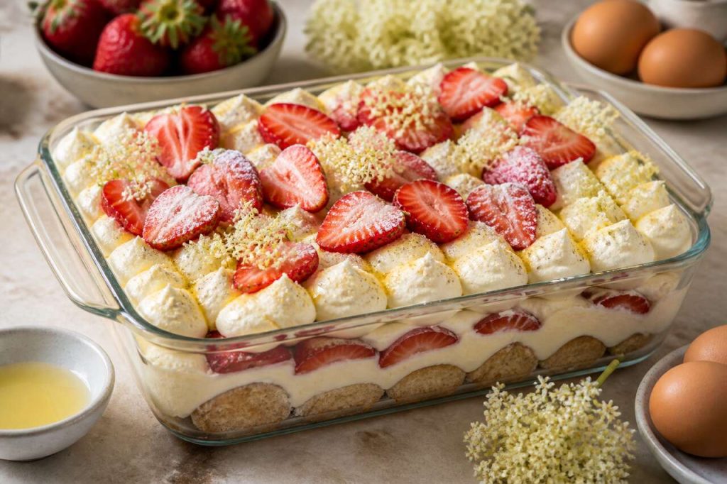 Recette du tiramisu à la fraise et à la fleur de sureau