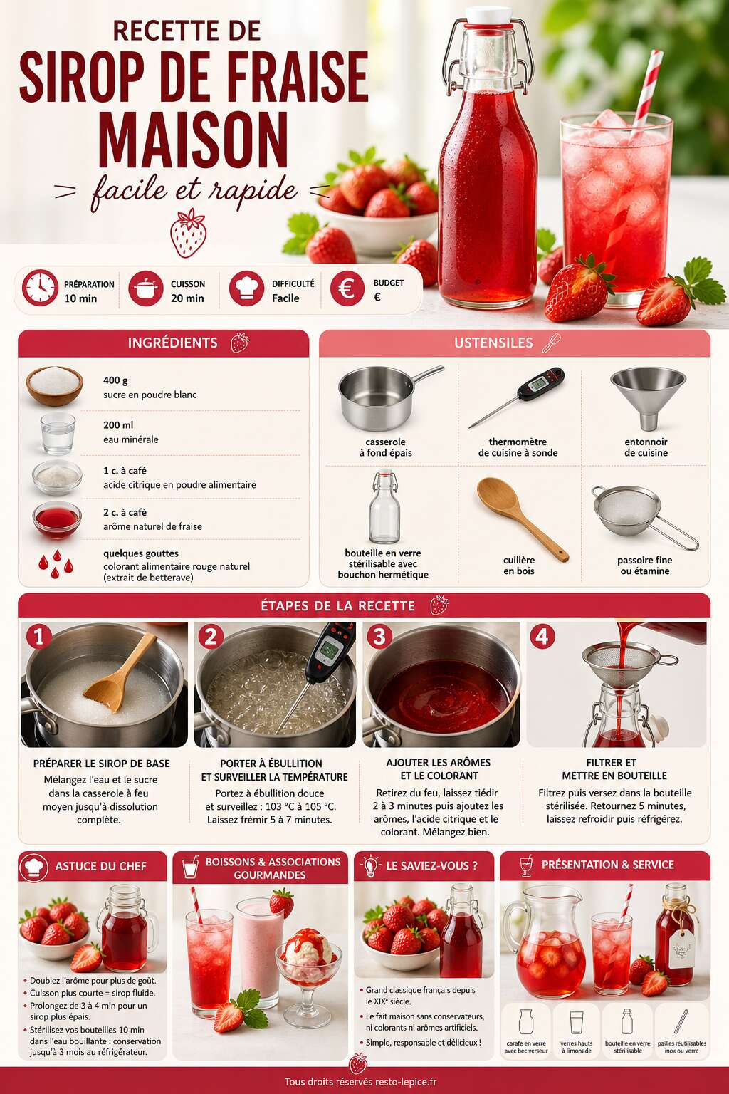 Fiche recette Recette de sirop de fraise maison facile et rapide