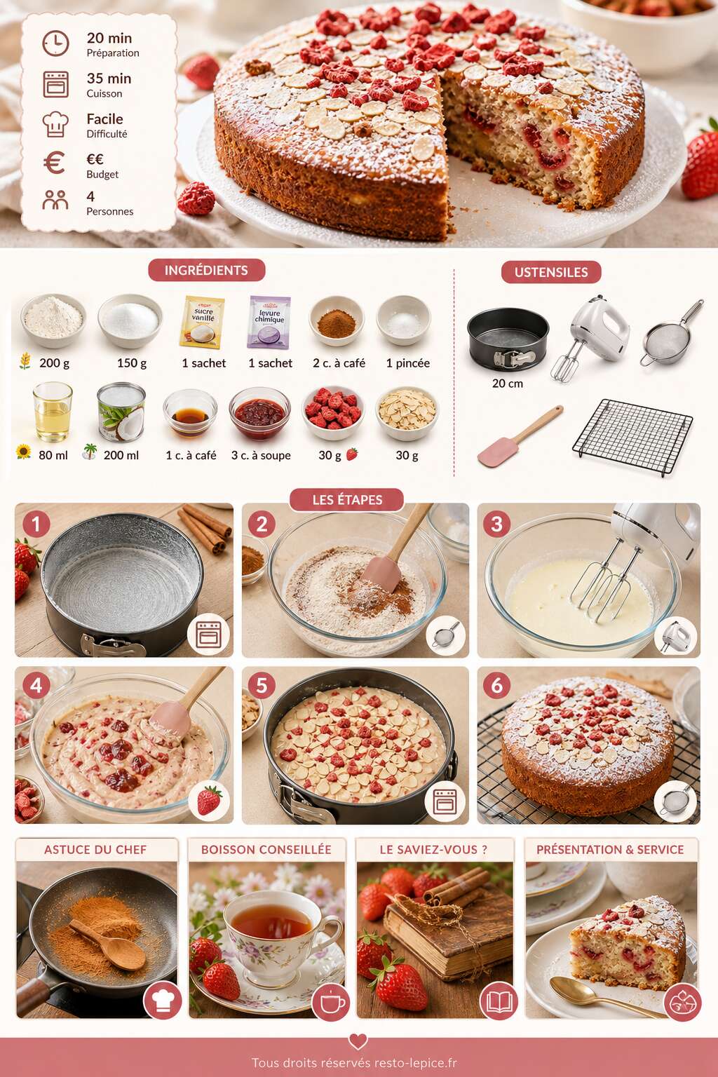 Fiche recette Recette du g&acirc;teau aux fraises et &agrave; la cannelle