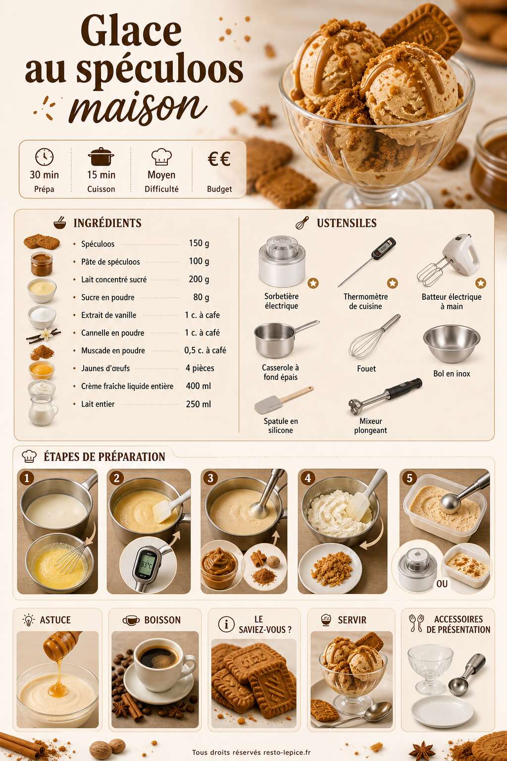 Fiche recette Recette de glace au spéculoos maison Fiche recette Recette de glace au spéculoos maison
