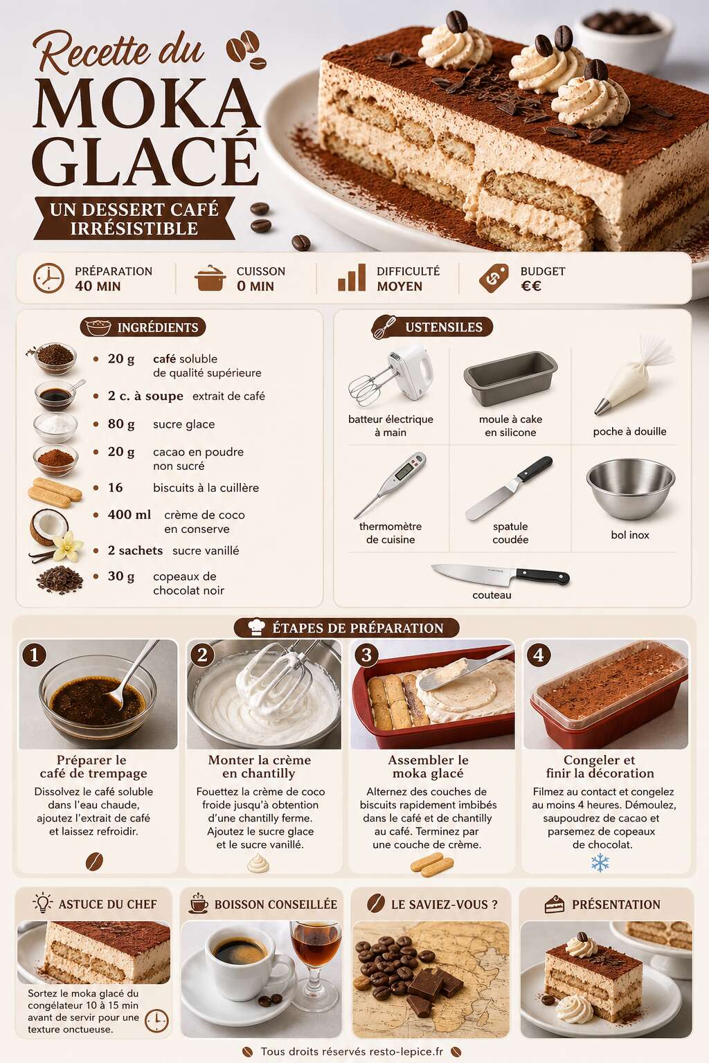 Fiche recette Recette du moka glacé : un dessert café irrésistible Fiche recette Recette du moka glacé : un dessert café irrésistible