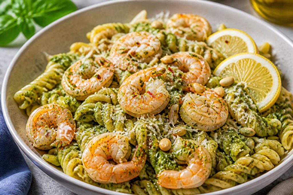 Recette de salade de pâtes au pesto et aux crevettes