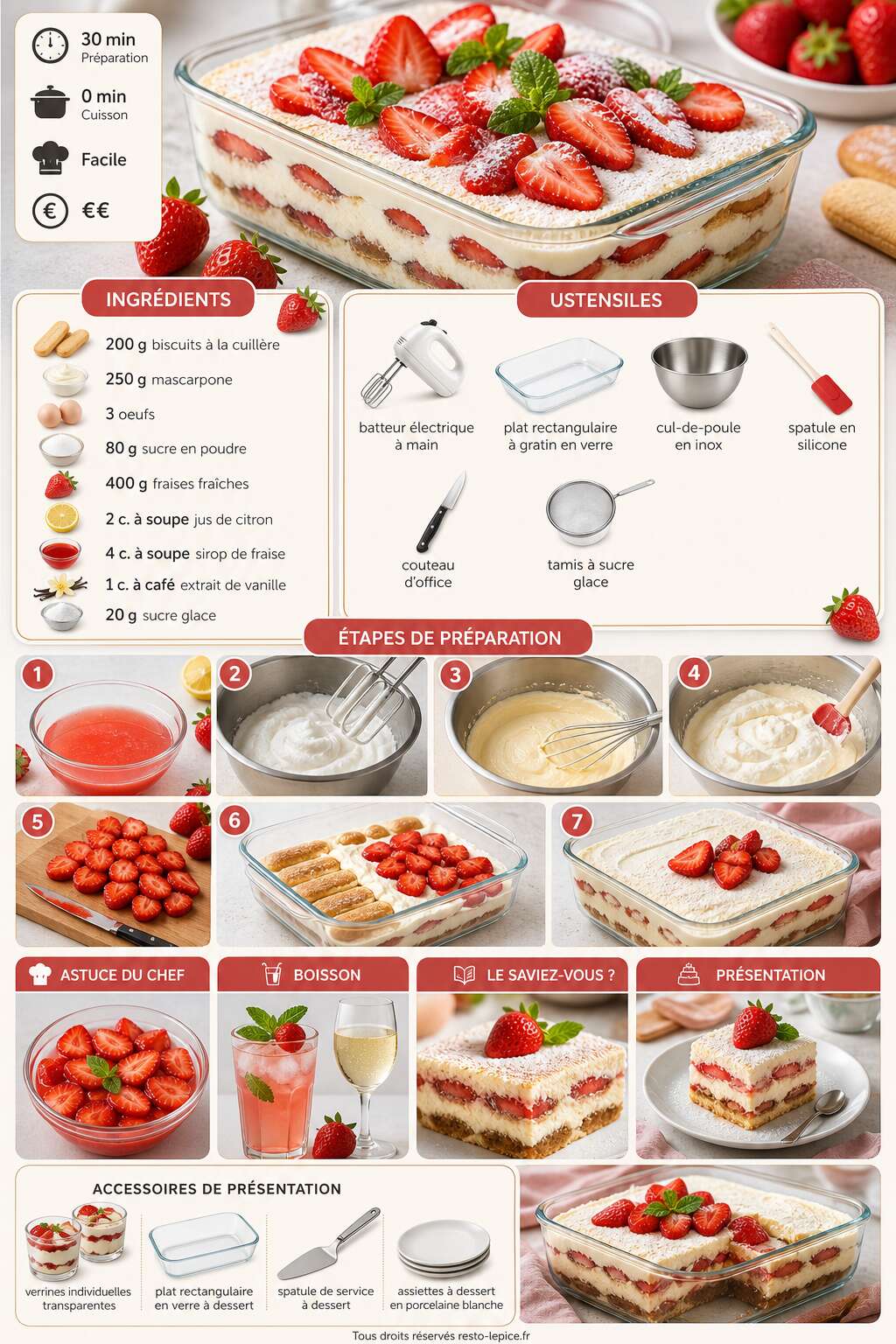 Fiche recette Recette du tiramisu aux fraises : un dessert frais et gourmand