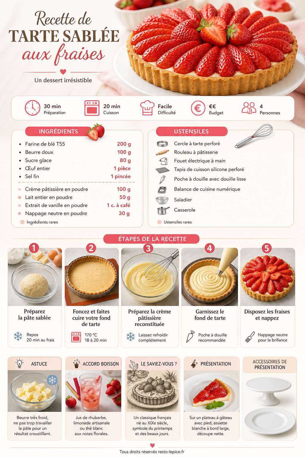 Fiche recette Recette de tarte sabl&eacute;e aux fraises : un dessert irr&eacute;sistible