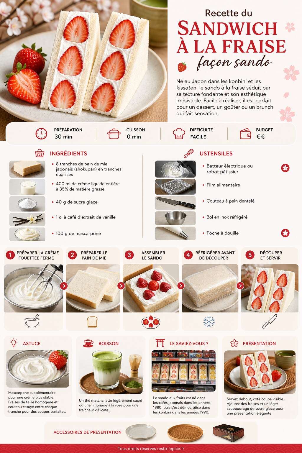 Fiche recette Recette du sandwich à la fraise façon sando Fiche recette Recette du sandwich à la fraise façon sando