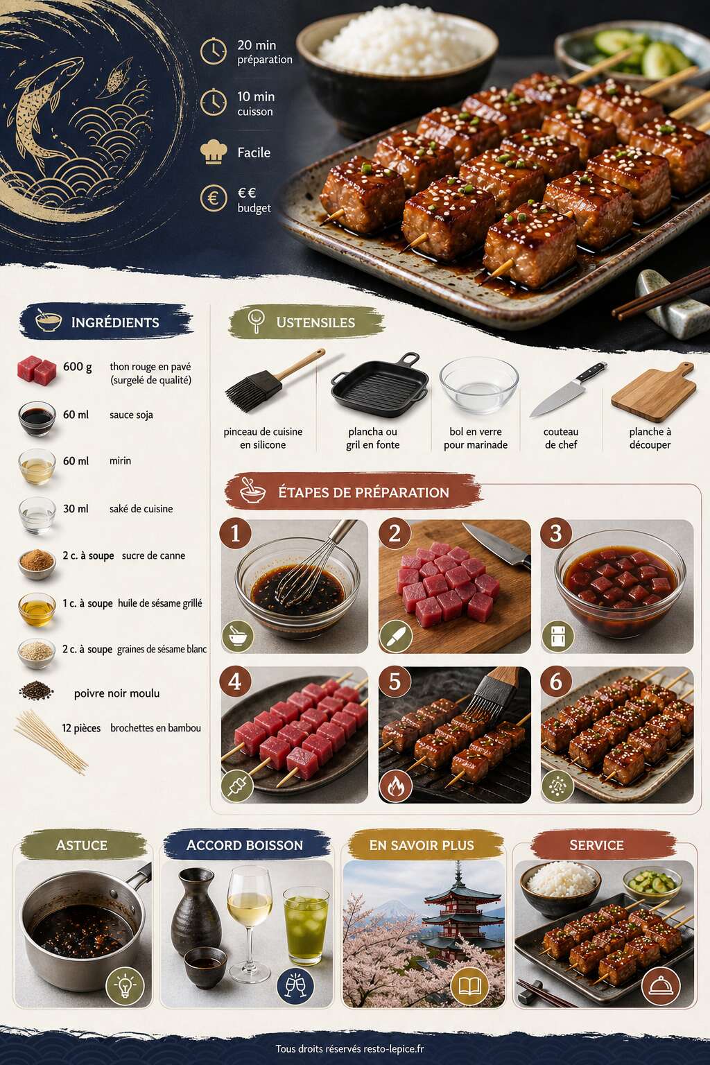 Fiche recette Recette de brochettes de thon teriyaki