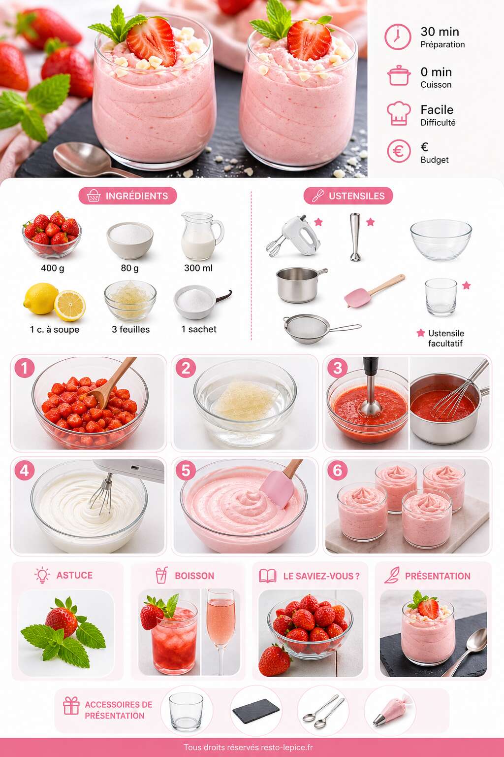 Fiche recette Recette facile de mousse &agrave; la fraise