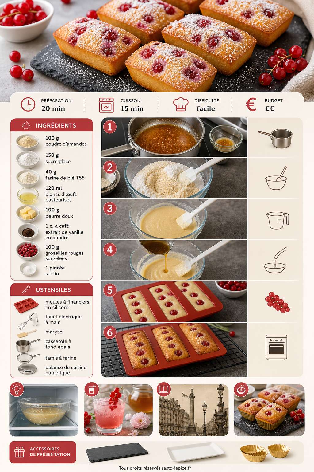 Fiche recette Recette de financiers aux groseilles : un délice moelleux et fruité Fiche recette Recette de financiers aux groseilles : un délice moelleux et fruité