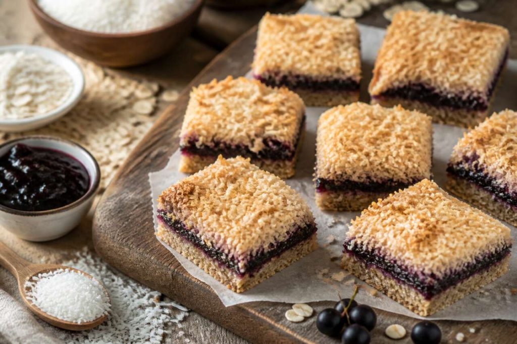 Recette de barres à la noix de coco et au cassis