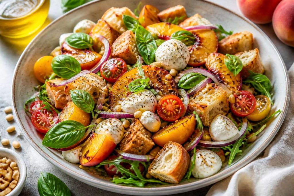 Recette de panzanella sucrée-salée aux pêches