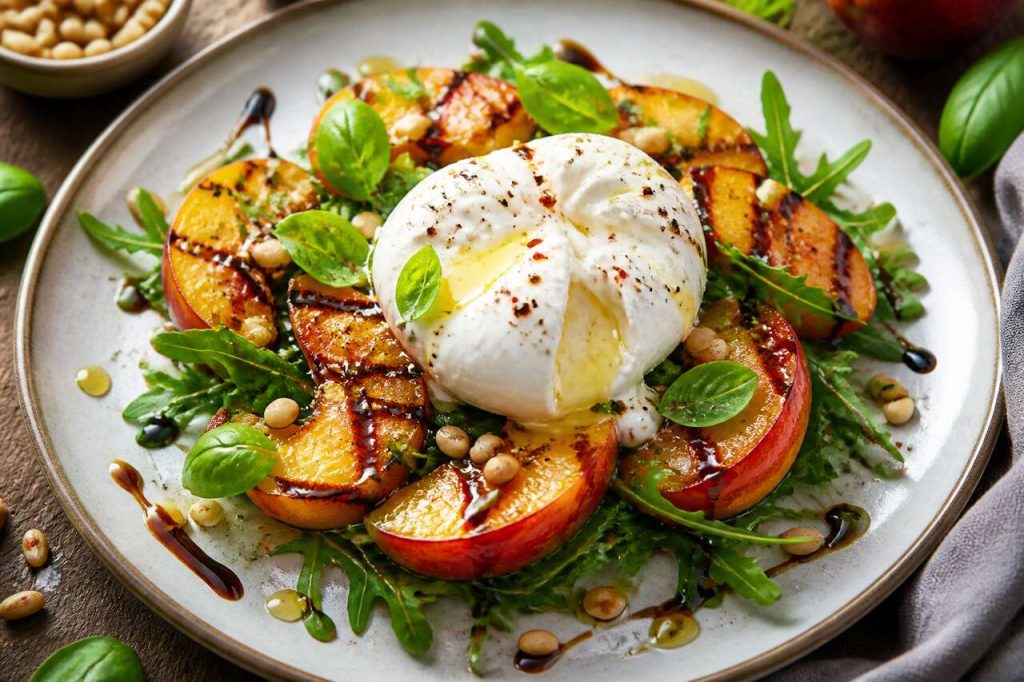 Recette de salade de nectarines grillées et burrata