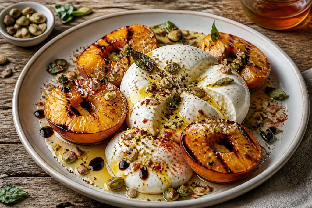 Recette de pêches grillées à la burrata