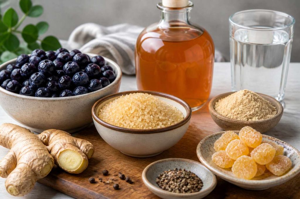 Recette de shrub aux myrtilles et au gingembre
