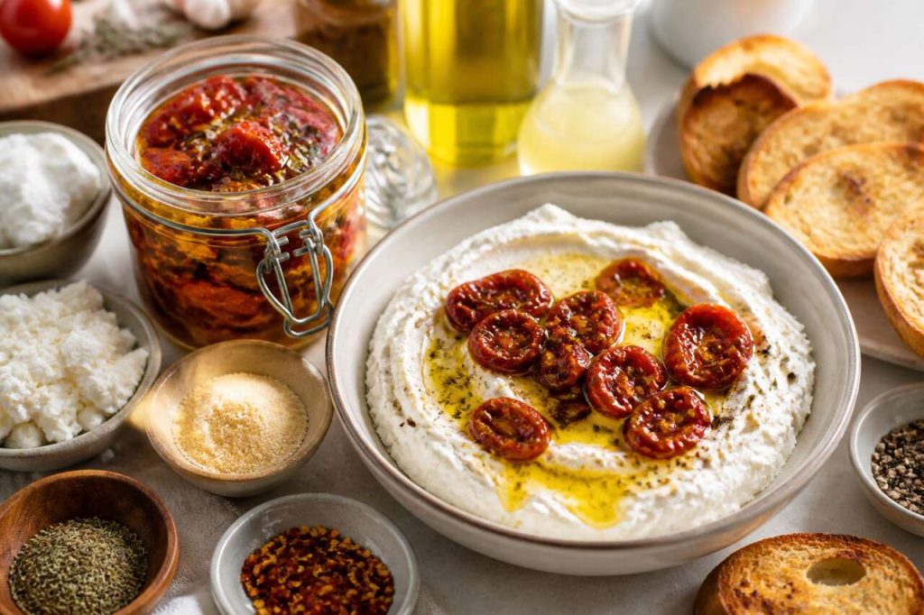 Recette de tomates confites à l'ail et dip à la feta