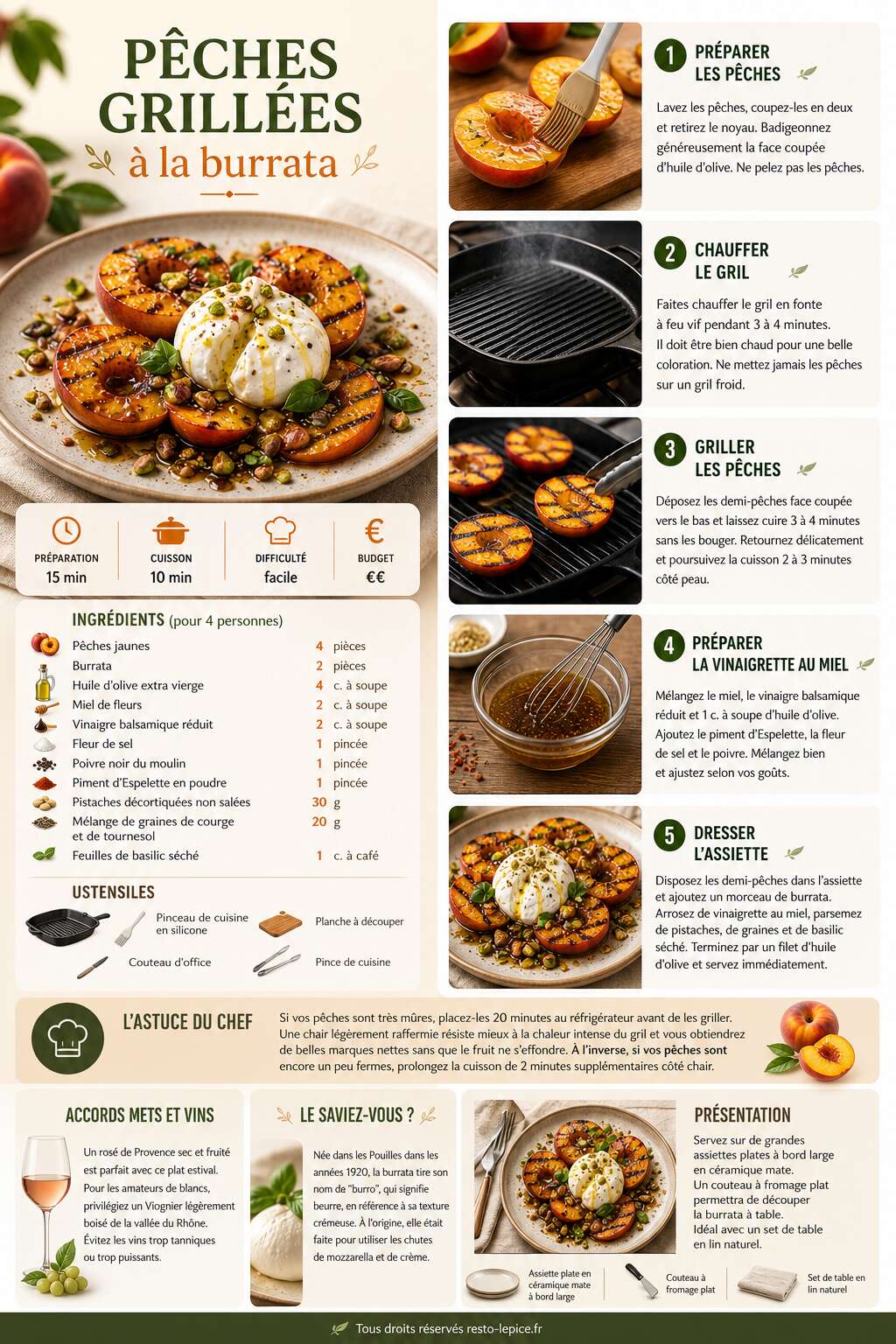 Fiche recette Recette de pêches grillées à la burrata Fiche recette Recette de pêches grillées à la burrata