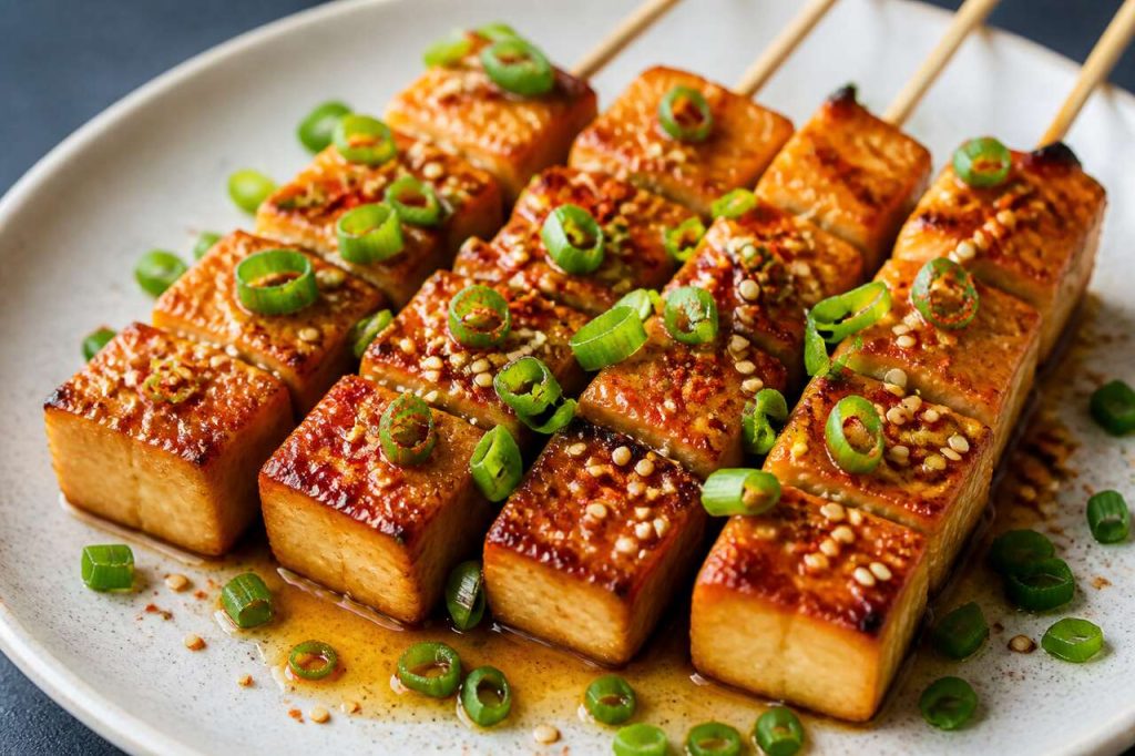 Recette de brochettes de tofu au miso et oignons nouveaux