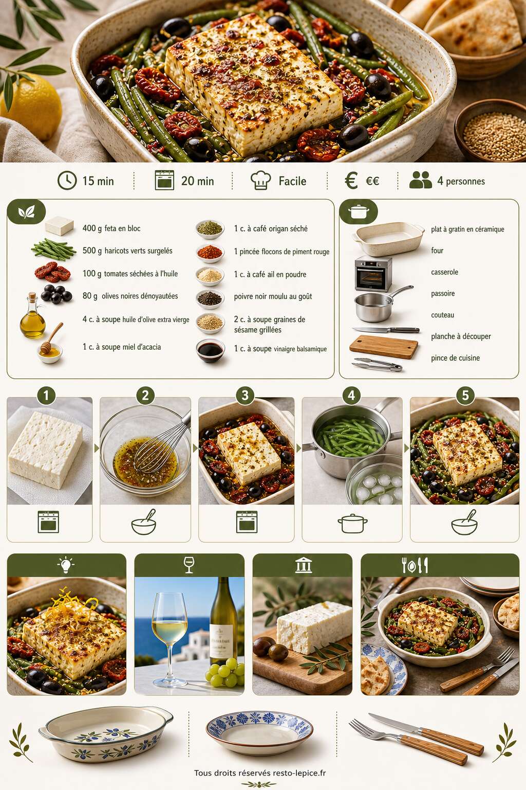 Fiche recette Recette de salade de feta rôtie et haricots verts Fiche recette Recette de salade de feta rôtie et haricots verts