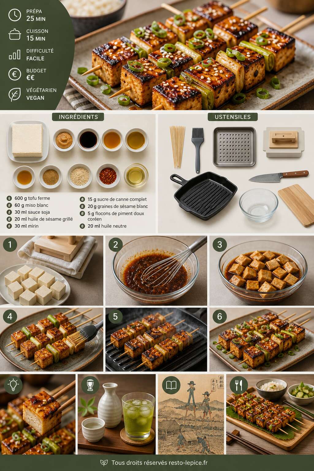 Fiche recette Recette de brochettes de tofu au miso et oignons nouveaux