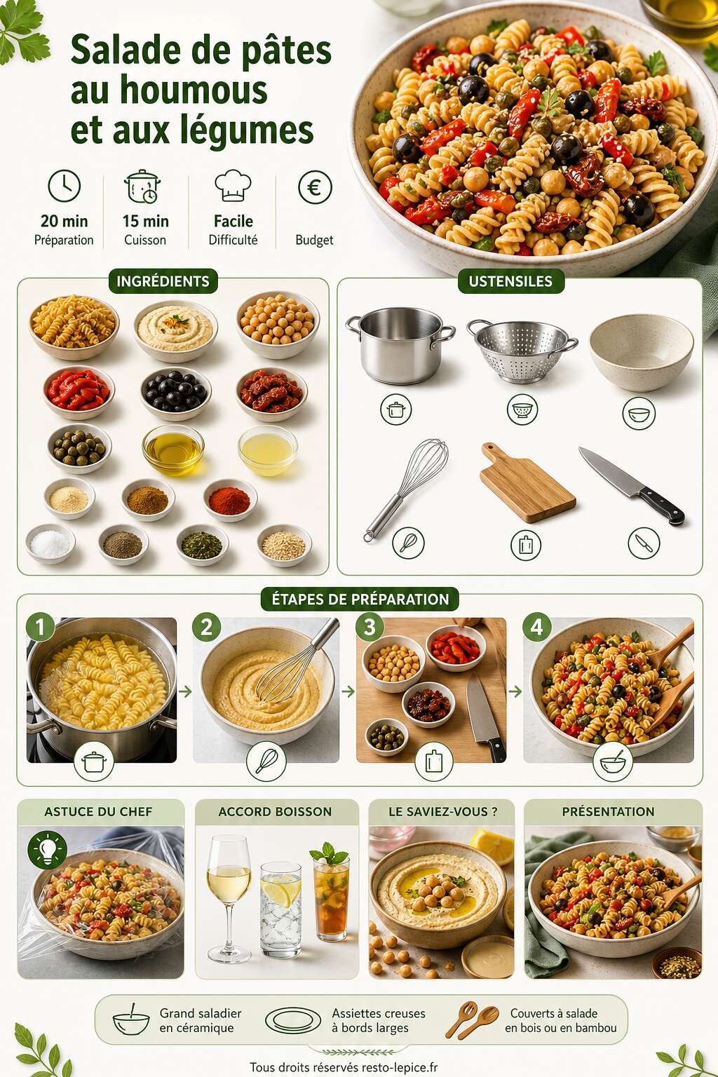 Fiche recette Recette de salade de p&acirc;tes au houmous et aux l&eacute;gumes