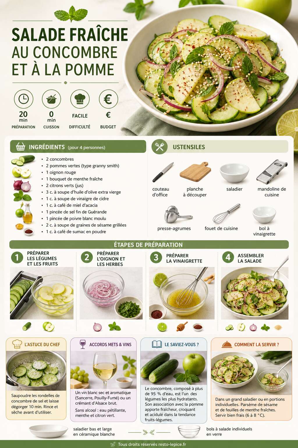 Fiche recette Recette de salade fra&icirc;che au concombre et &agrave; la pomme