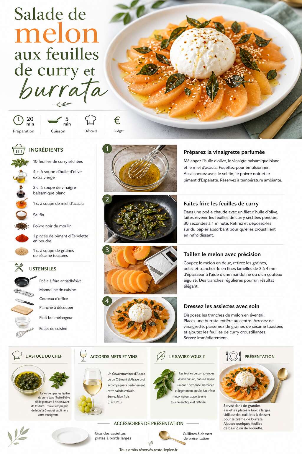 Fiche recette Recette de salade de melon aux feuilles de curry et burrata