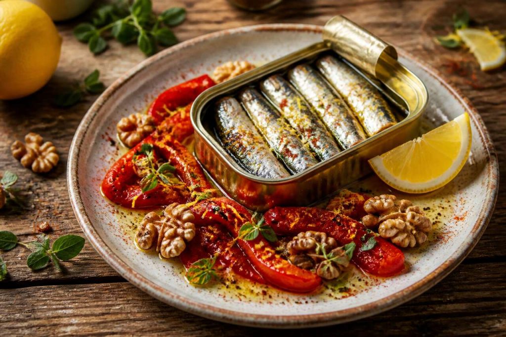Recette de sardines au citron et à la marjolaine, sauce aux noix et au poivron rouge