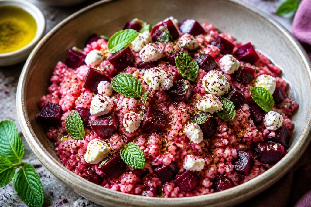 Salade de boulgour à la betterave, menthe et feta : une recette fraîche et colorée
