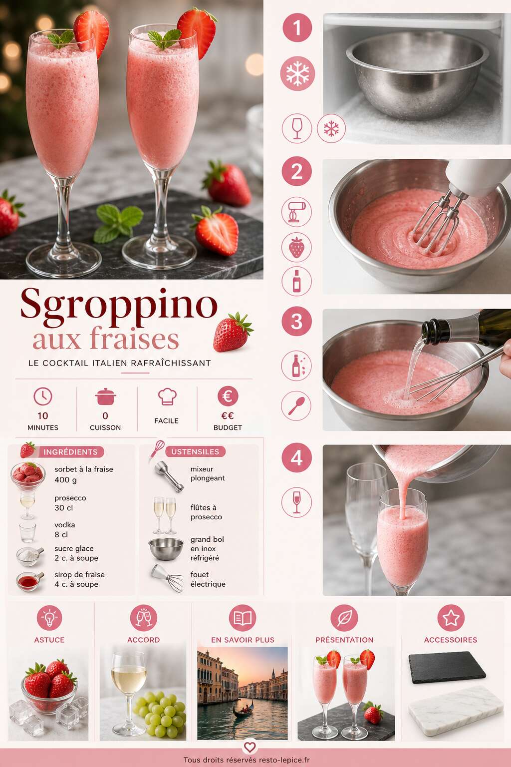 Fiche recette Recette du sgroppino aux fraises : le cocktail italien rafra&icirc;chissant