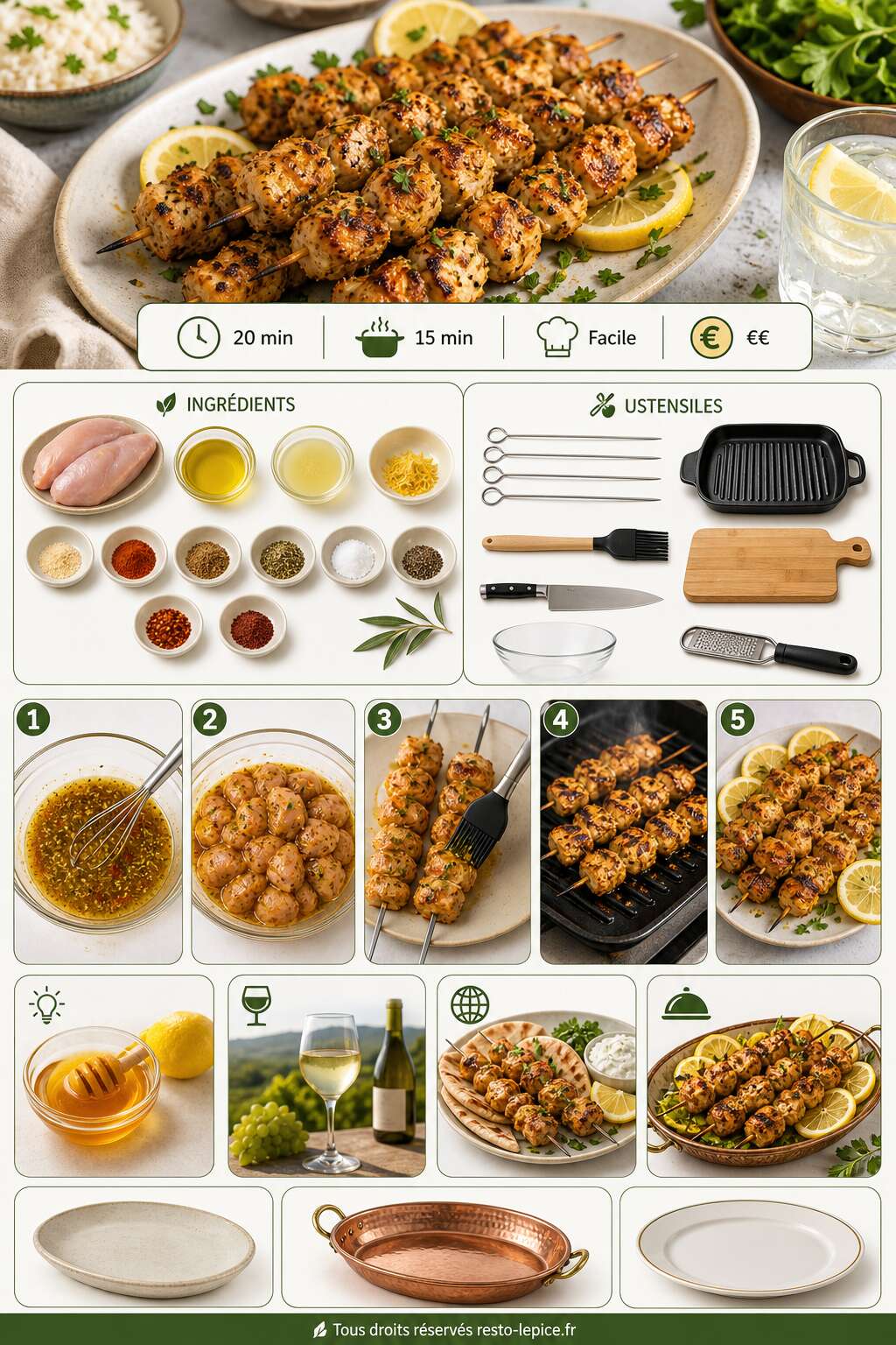 Fiche recette Recette de brochettes de poulet au citron Fiche recette Recette de brochettes de poulet au citron