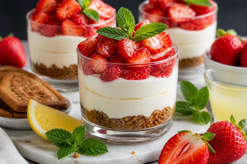 Recette de verrines légères aux fraises façon cheesecake