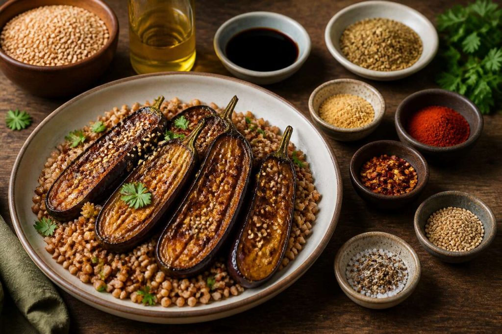 Recette de sarrasin aux mini-aubergines grillées