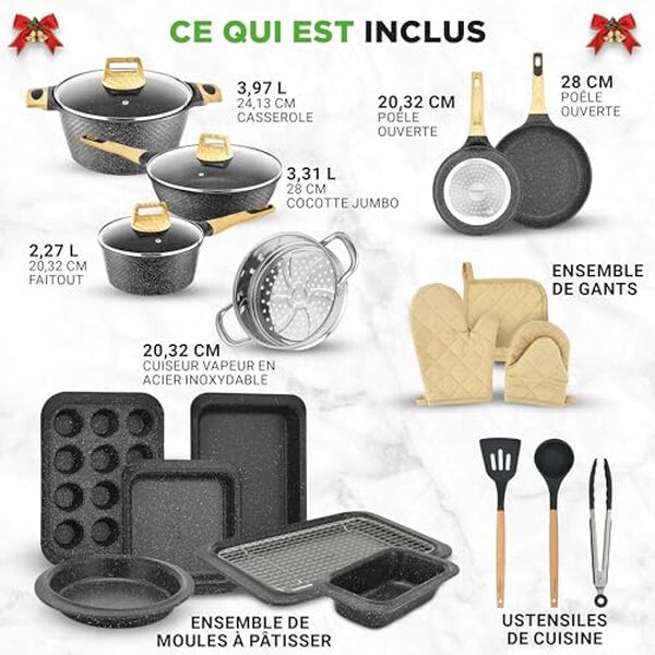 Découvrez notre test détaillé de la batterie de cuisine NutriChef 22 pièces effet marbre noir : performances, qualité et avis pour bien choisir votre batterie. 