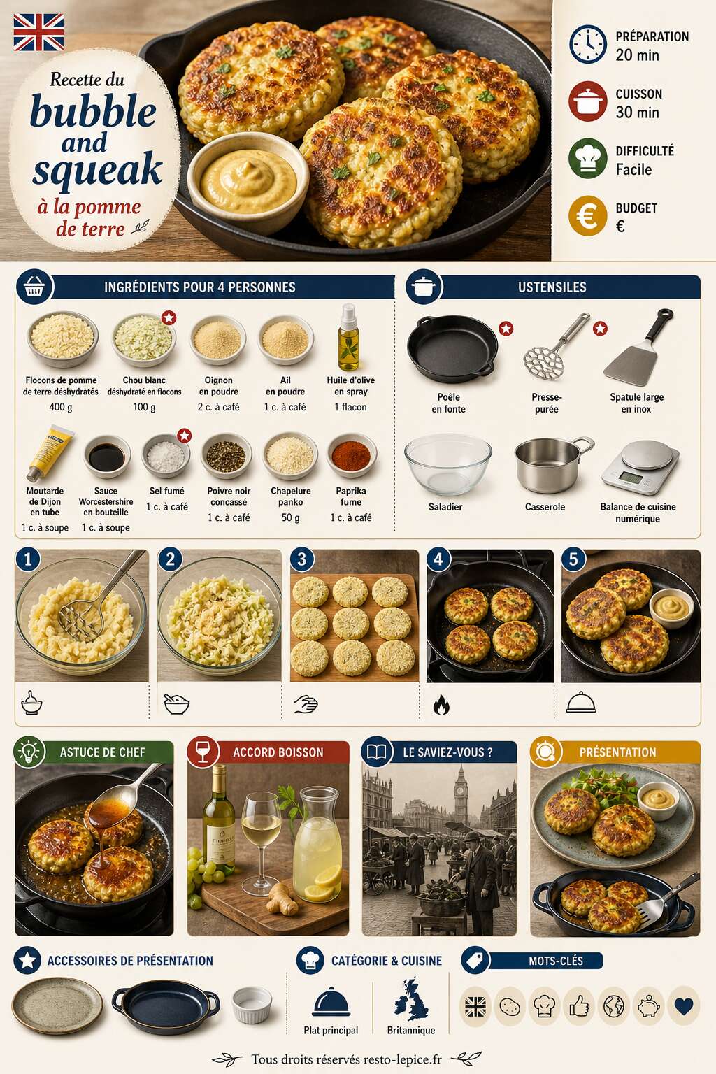 Fiche recette Recette du bubble and squeak &agrave; la pomme de terre