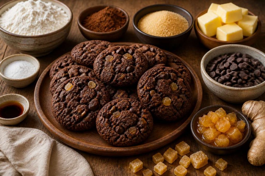 Recette de biscuits au chocolat et au gingembre confit