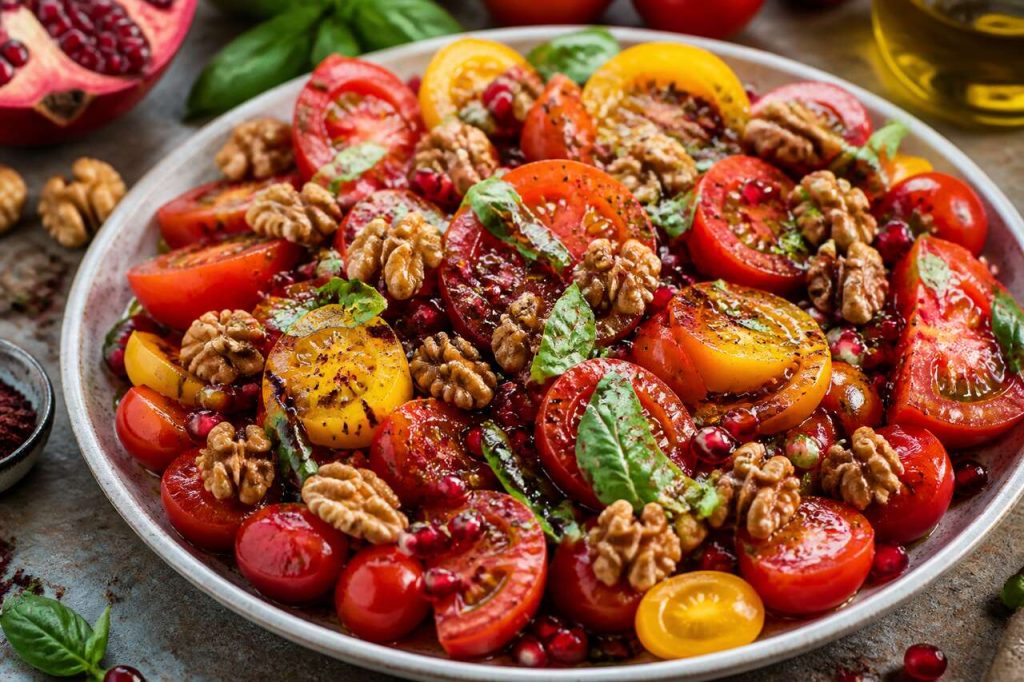 Recette de salade de tomates aux noix et à la grenade