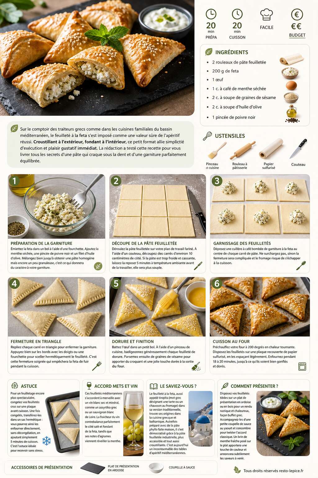 Fiche recette Recette de feuillet&eacute;s croustillants &agrave; la feta