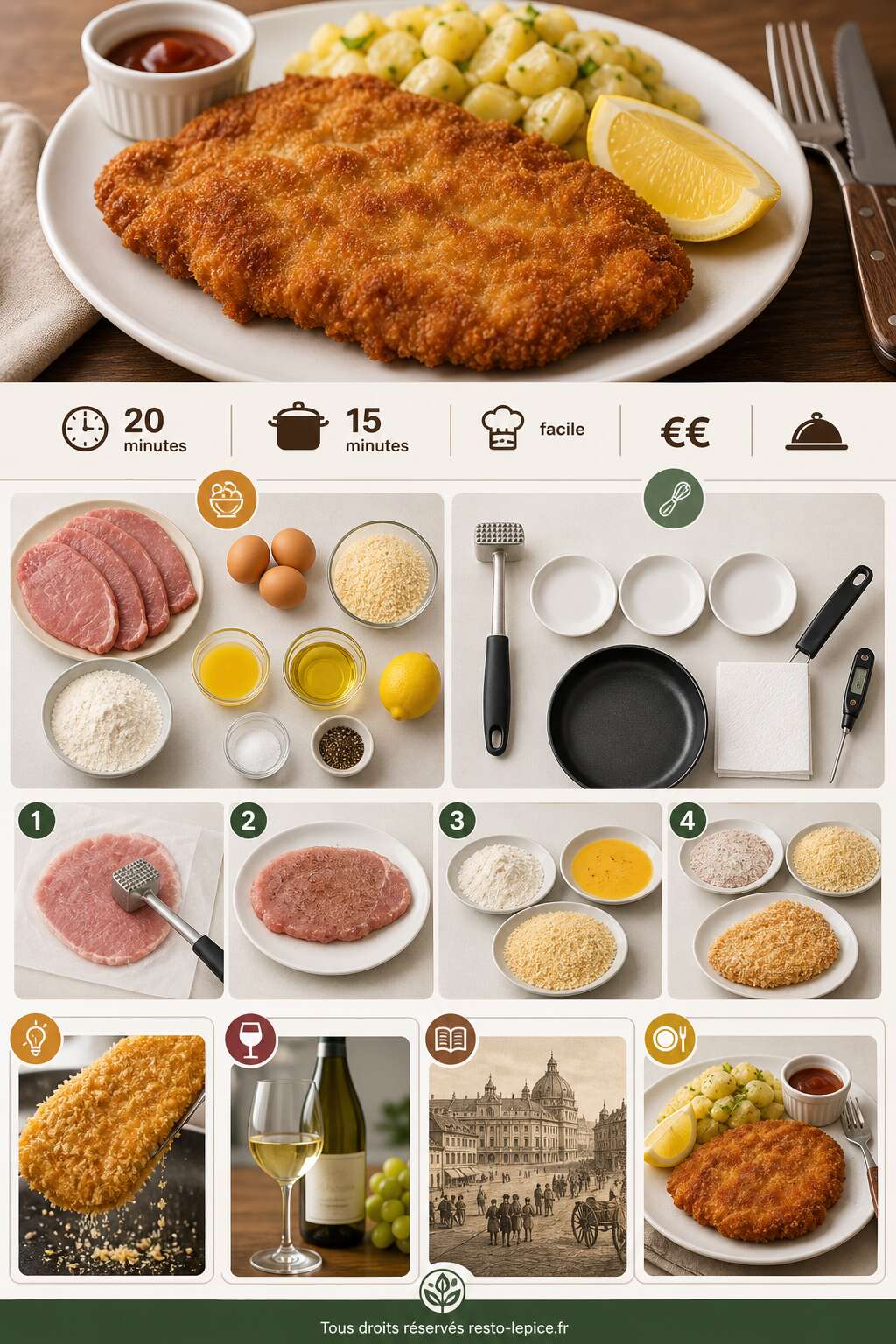 Fiche recette Recette d'escalope de porc pan&eacute;e fa&ccedil;on schnitzel
