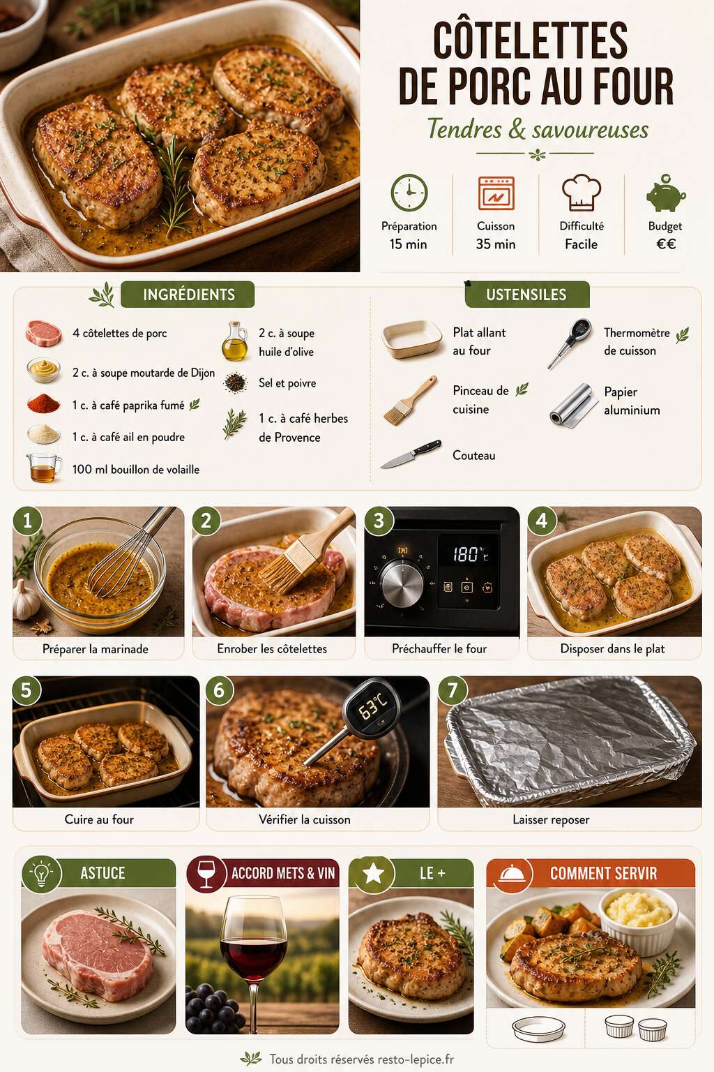 Fiche recette Recette des côtelettes de porc au four : tendres et savoureuses Fiche recette Recette des côtelettes de porc au four : tendres et savoureuses