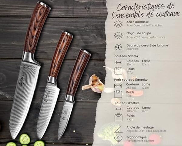 Découvrez notre test complet du set de couteaux damas wakoli Edib 67 couches : qualité, tranchant et durabilité d'une lame professionnelle pour votre cuisine. 