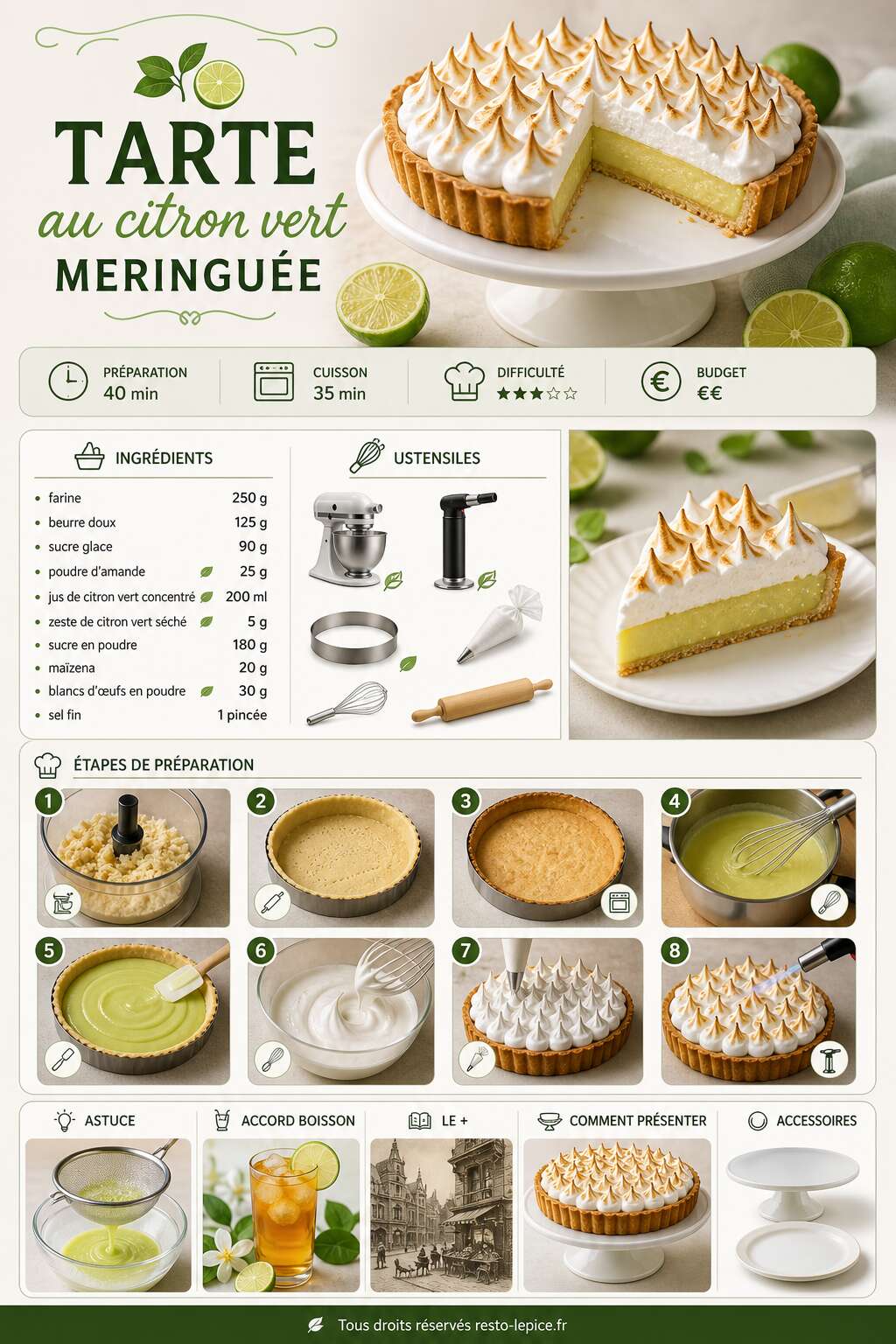 Fiche recette Recette de la tarte au citron vert meringuée Fiche recette Recette de la tarte au citron vert meringuée