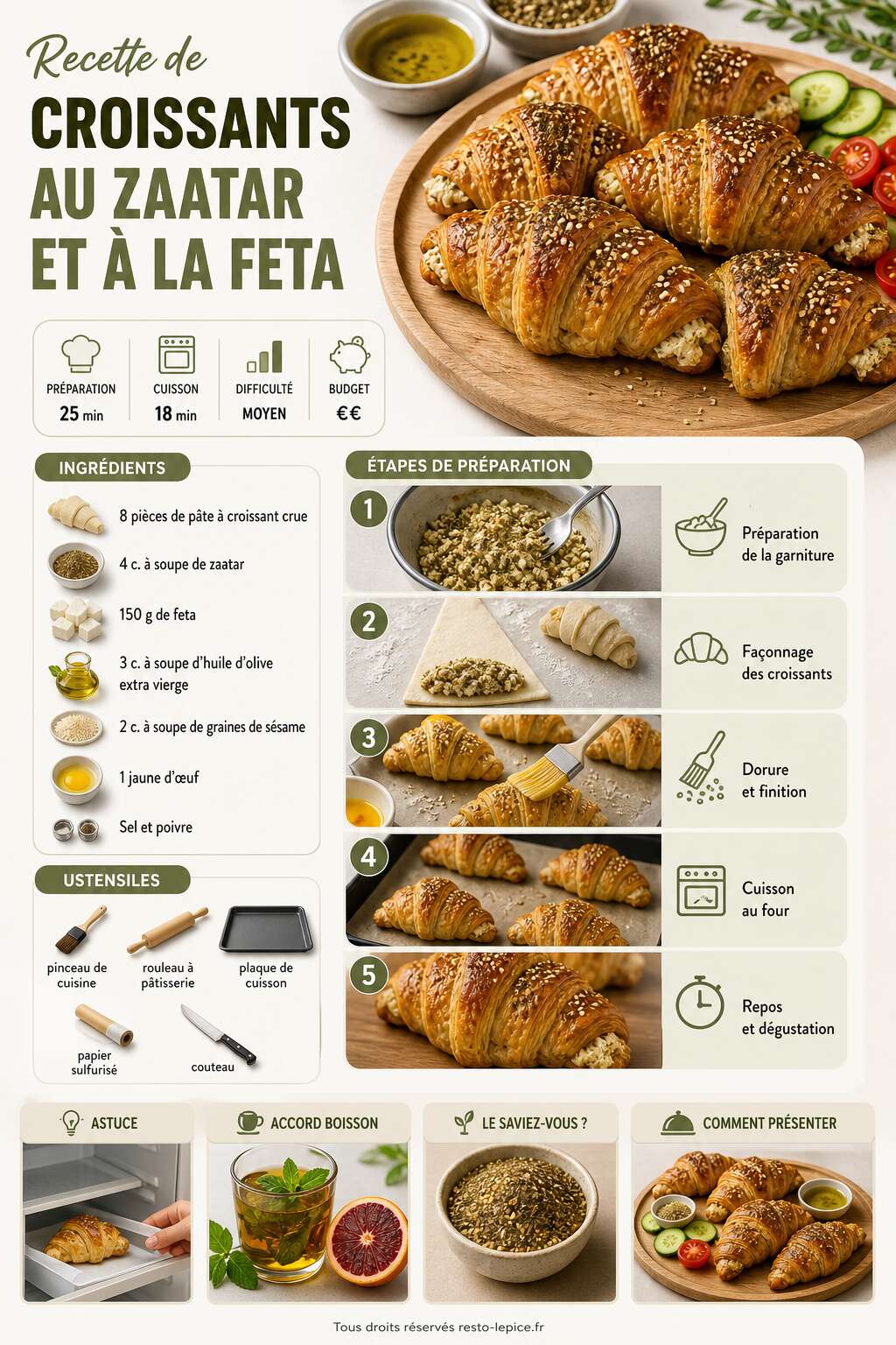 Fiche recette Recette de croissants au zaatar et à la feta Fiche recette Recette de croissants au zaatar et à la feta