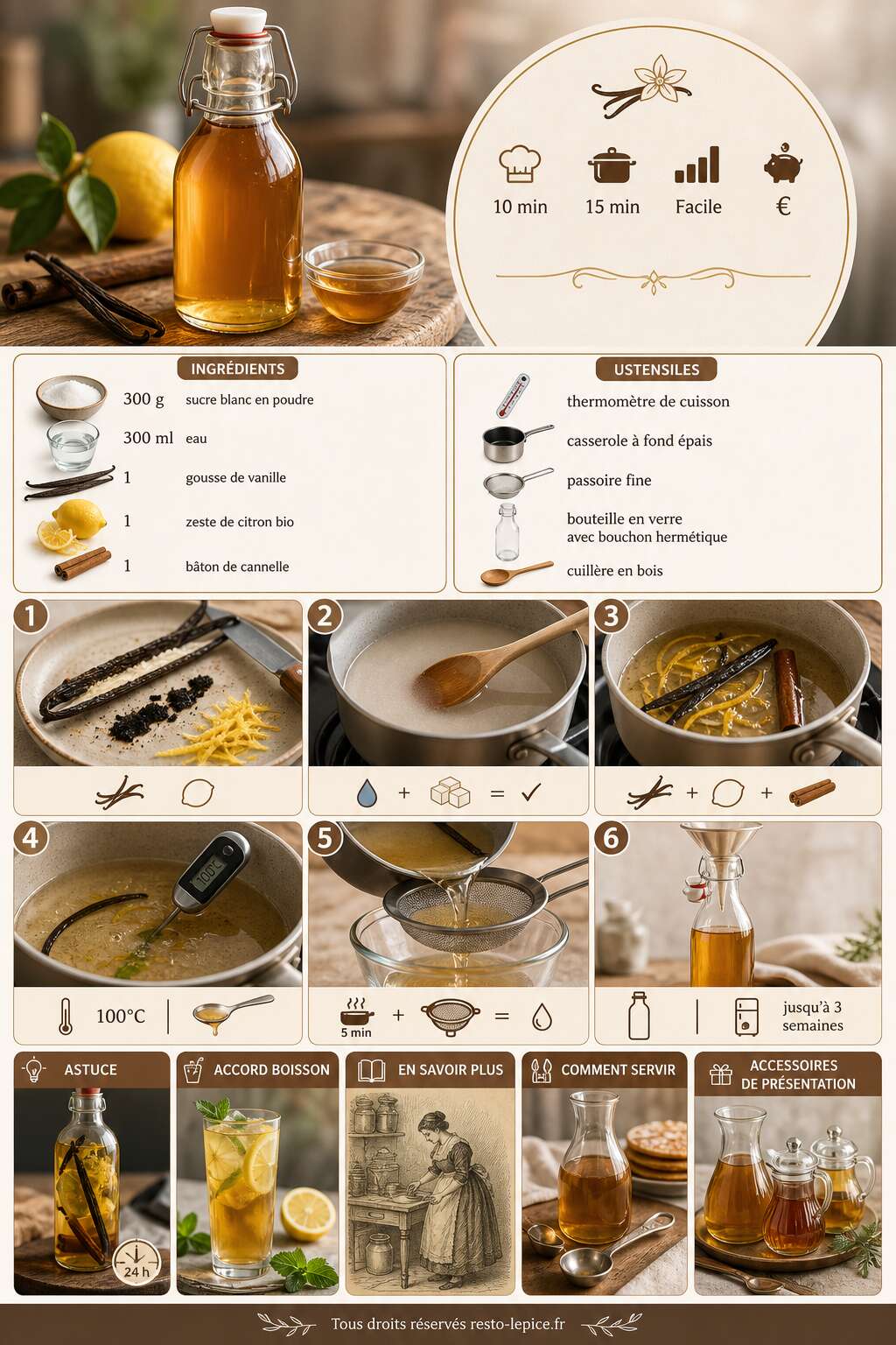Fiche recette Recette de sirop de sucre aromatis&eacute; maison