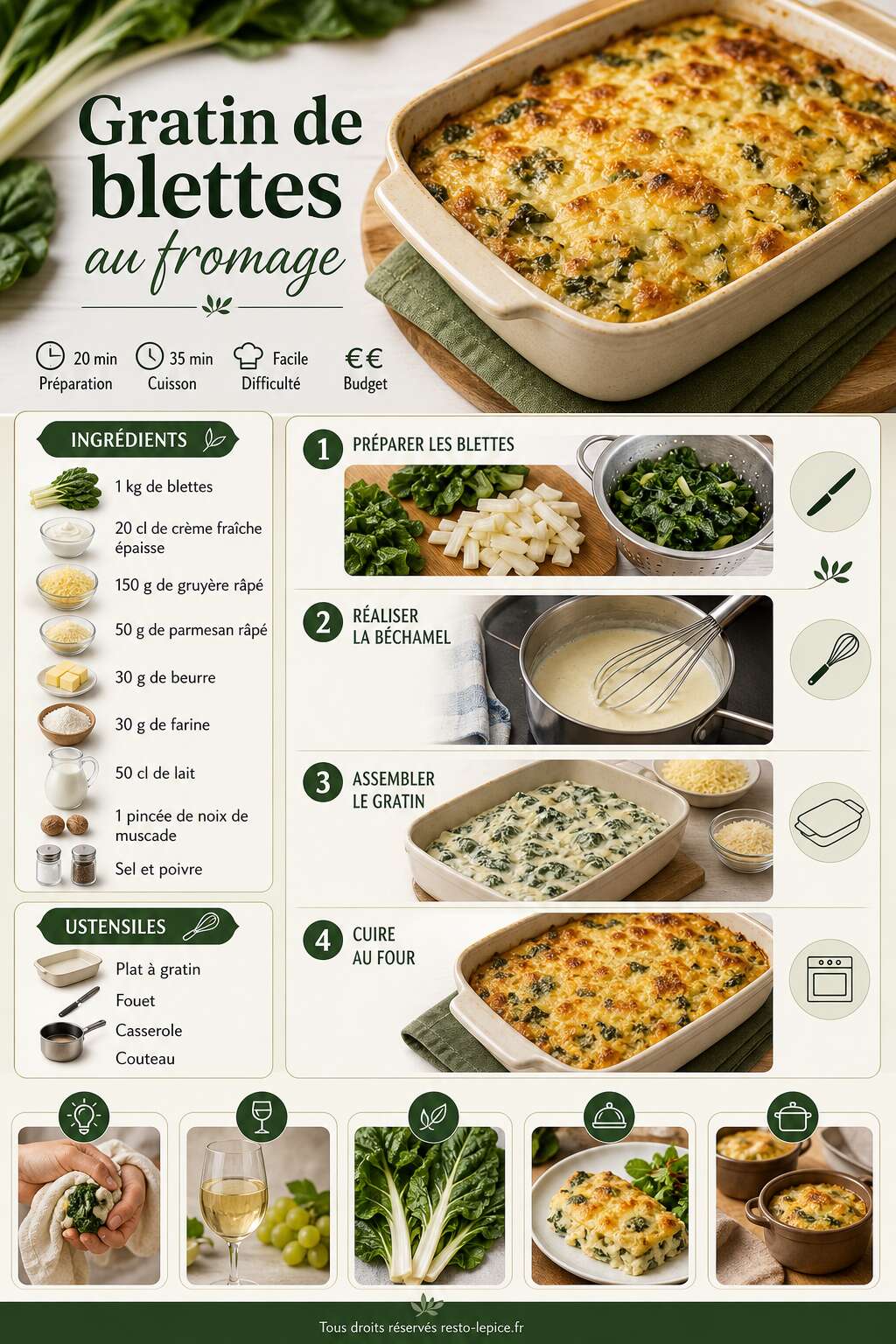 Fiche recette Recette du gratin de blettes au fromage Fiche recette Recette du gratin de blettes au fromage