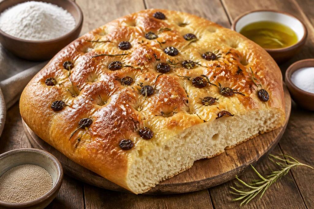 Recette de focaccia aux raisins et au romarin sans pétrissage