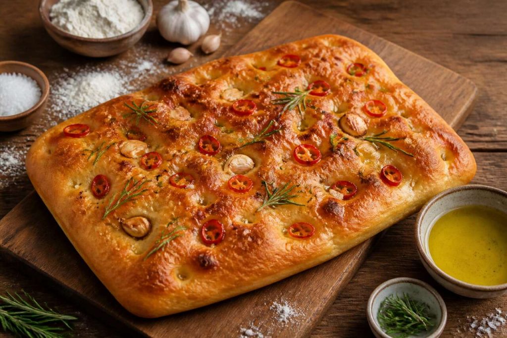 Recette de focaccia à l'ail et au piment