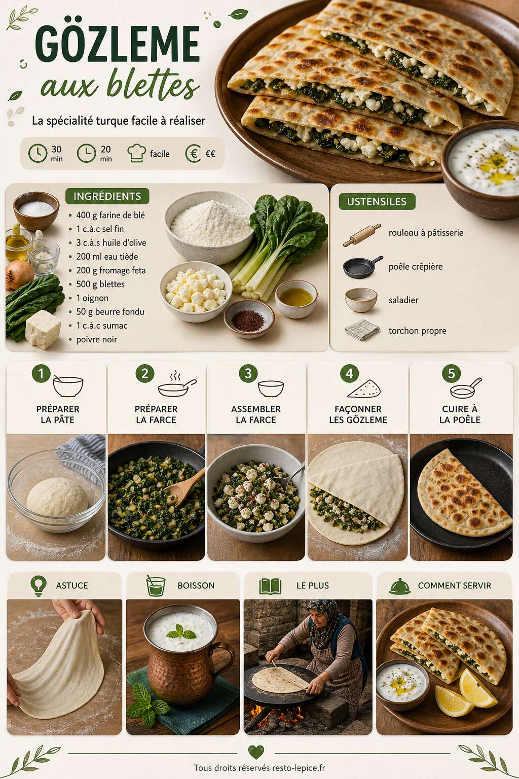 Fiche recette Recette de gözleme aux blettes : la spécialité turque facile à réaliser Fiche recette Recette de gözleme aux blettes : la spécialité turque facile à réaliser